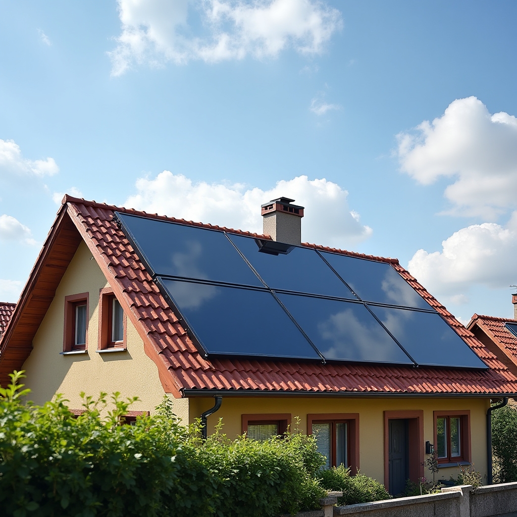 Solarthermie-Kollektoren auf einem Einfamilienhausdach